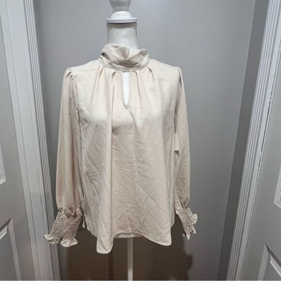 NWOT French Connection Cream Crepe High Neck keyhole Long Sleeve Top size medium - Picture 5 of 13